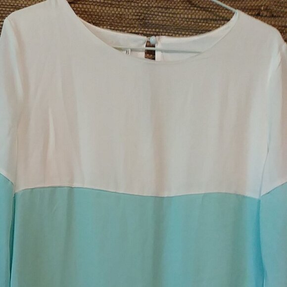 Yilijuan Aqua & White Tunic Blouse / Mini Dress | XXL | Pre-Loved Perfection - Picture 3 of 9